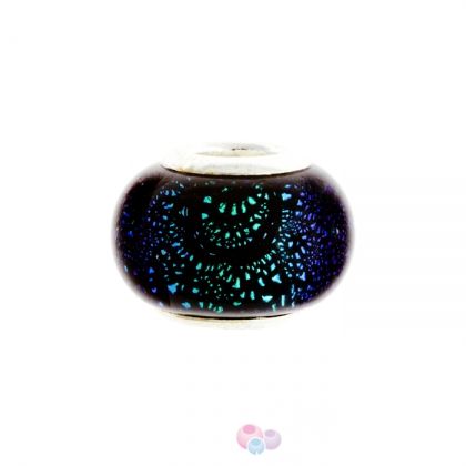 Мънисто Dichroic в синьозелено-черно за гривна стил Pandora 9х13мм (1бр)