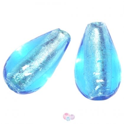 Лазурно синьо капковидно фолирано мънисто Lampwork 12х20мм (1бр) 