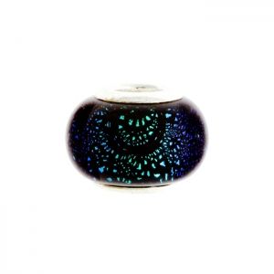 Мънисто Dichroic в синьозелено-черно за гривна стил Pandora 9х13мм (1бр)