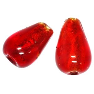 Червено капковидно фолирано мънисто Lampwork 12х20мм (1бр) 