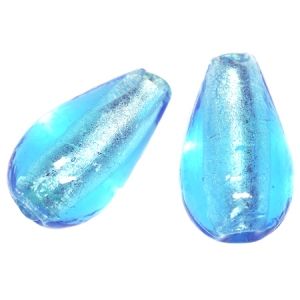 Лазурно синьо капковидно фолирано мънисто Lampwork 12х20мм (1бр) 